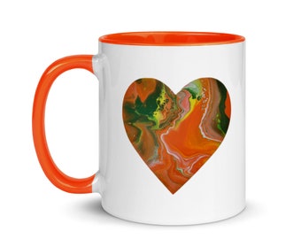 Romantic Orange Heart Abstract Graphic  Coffee Mug - Beautiful Heart Design Tea Cup - Yellow Graphic Coffee Mug - Wedding Gift Ideas