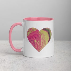 Romantic Pink Heart Abstract Graphic Ceramic Coffee Mug - Beautiful Heart Design Tea Cup - Pink Graphic Coffee Mug - Wedding Gift Ideas