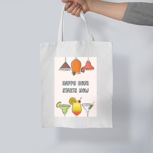Happy Hour Starts Now Tote Bag, Alcohol, Retro Cocktail, Bar Cart, Happy Hour, Colourful, Drinks Decor, Alcohol, fashion, Cocktails