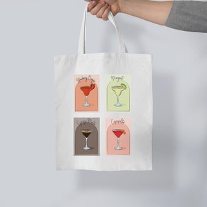 Cocktails Tote Bag, Alcohol, Retro Cocktail, Bar Cart, Happy Hour, Colourful, Drinks Decor, Alcohol, fashion, Strawberries