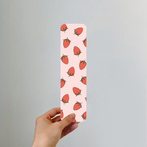 Strawberry Bookmark Perfect for book lovers Minimalist, Style, Chic, pattern, Feelin' Fruity Bookmarks, Fruit Bookmark, strawbs & cream image 1