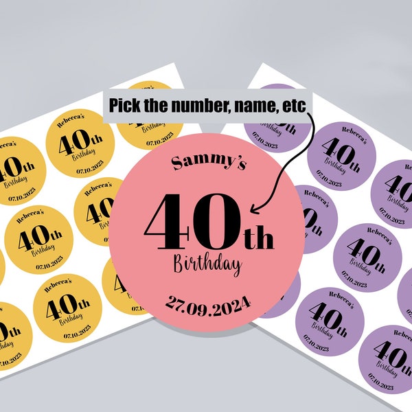 Personalised Birthday Stickers: Custom Party Favours, 4cm any colour or age
