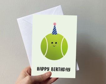 Tennis happy birthday card, Sports, tennis, Eco Friendly, Envelope included, A6 size, Cute, birthday