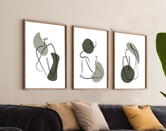 Set of 3 - Body Line Art Prints - Pick your colour - Body Empowerment Poster - Breast Wall Print - Feminist Print - Eco Friendly - Frameless