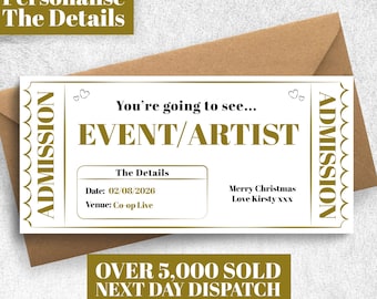 Personalised Fake Concert/Event Ticket Gift: Theatre Voucher Reveal, Show, Gig Ticket, Admission, Artist