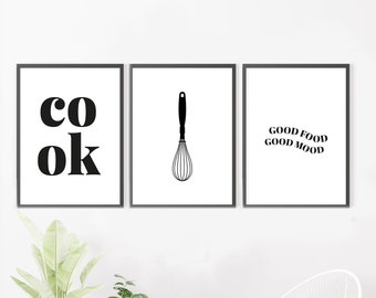 Set of 3 Kitchen wall art Prints, Unframed A6/A5/A4, cooking, good food, good mood, Kitchen/Living Room/Hallway/Bedroom Prints, eco-friendly