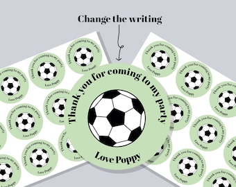 Personalised Football Birthday Stickers, Party, Thank You, Sweet Cone Bags, Coloured sticker sheets, birthday, 40mm diameter, football