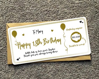 Happy 18th Birthday, Personalised Scratchcard Surprise, Gift Scratch Off, Ticket Voucher, personalised gift, reveal gift, scratch to reveal