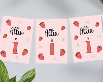 Personalised Birthday bunting party decoration banner garland, Strawberry Custom age,  Berry First Birthday
