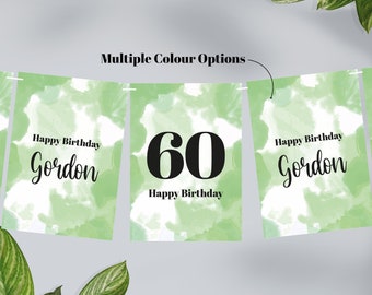 Personalised Birthday party decoration banner bunting garland 18th, 21st, 30th, 40th, 50th, 60th , 70th, Choose your colour, men, boy, Green