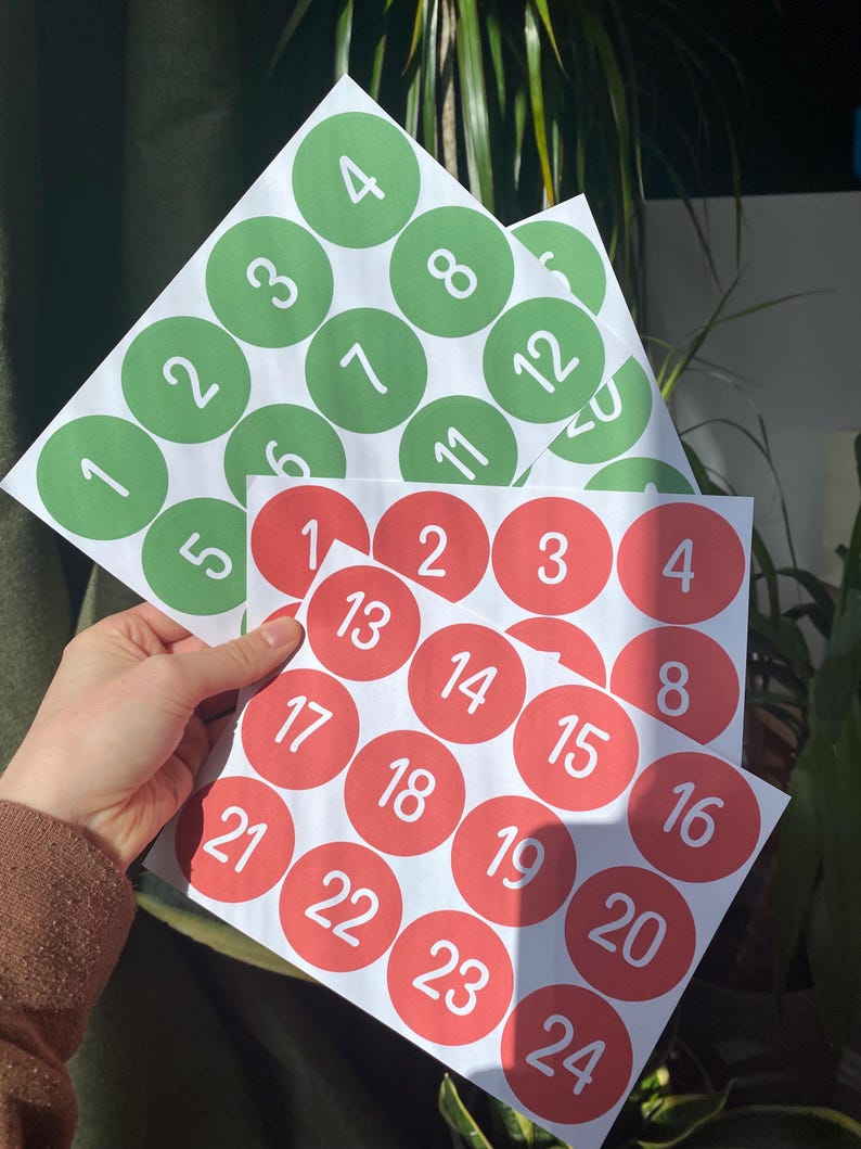 Christmas Countdown Labels Stickers Advent 24 Day Number Stickers