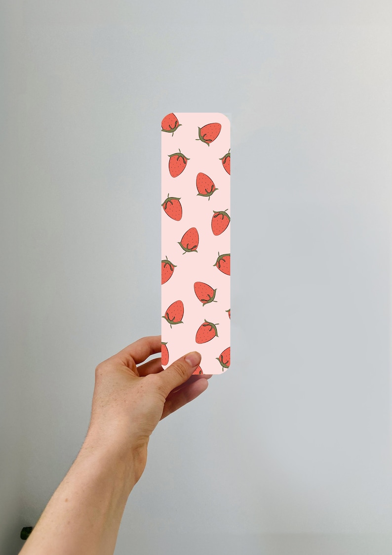 Strawberry Bookmark Perfect for book lovers Minimalist, Style, Chic, pattern, Feelin' Fruity Bookmarks, Fruit Bookmark, strawbs & cream image 2