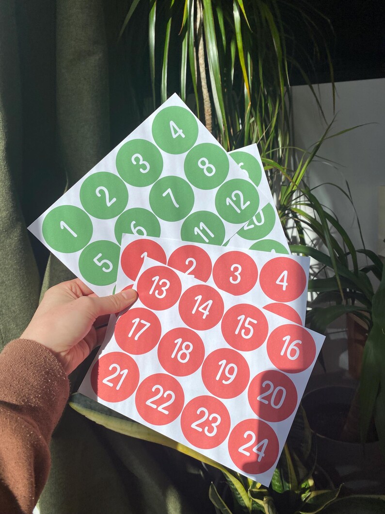 Christmas Countdown Labels Stickers Advent 24 Day Number Stickers