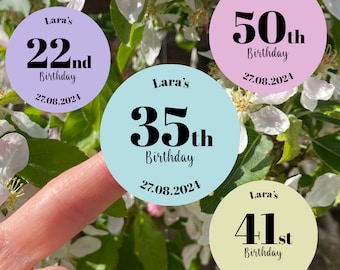 Personalised Birthday Stickers: Custom Date, Event Coloured Party Labels