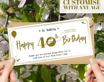 Personalised 40th Birthday Scratch Reveal Card: Surprise Gift Ticket, Customise Any Age