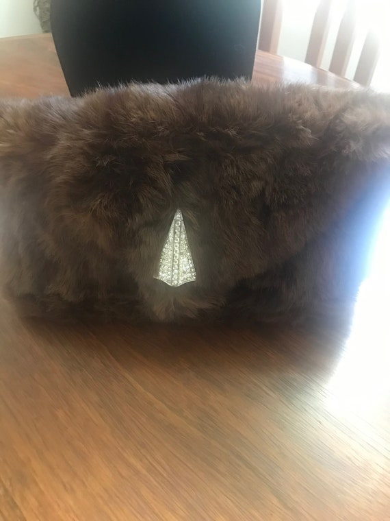 Vintage fur clutch purse with satin lining from 19