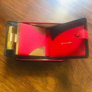 Fabulous Wadsworth vintage black and red leather compact vanity case/wallet combination.