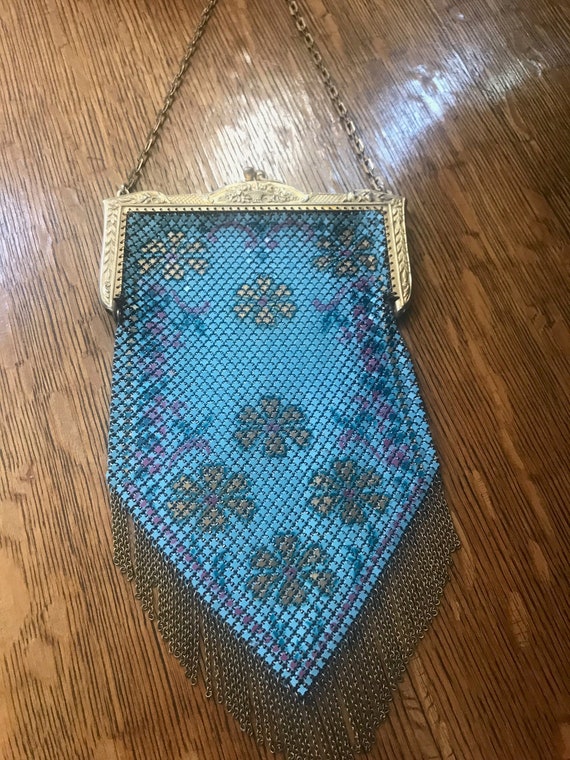 GORGEOUS blue  enameled mesh purse from the Mandal