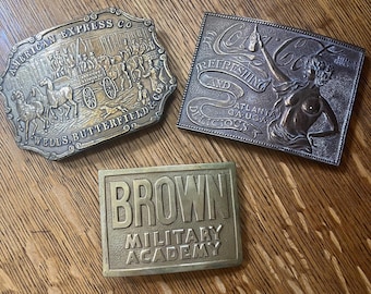 Nice vintage lot of three brass belt buckles..