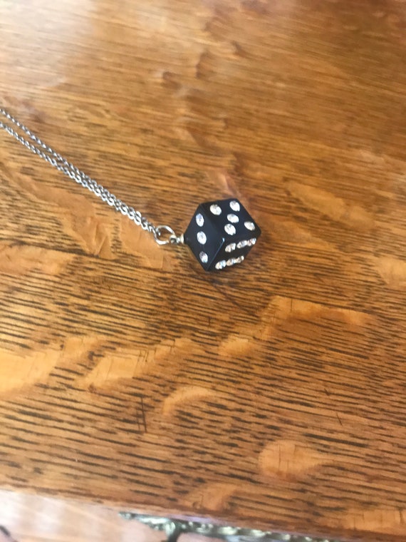 Black Bakelite/lucite dice with clear rhinestones… - image 3