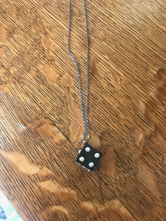 Black Bakelite/lucite dice with clear rhinestones… - image 2