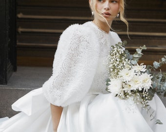 Romantic Pleated Ruffle Layered Oversized Bridal Cape with  Tulle Puff Sleeves : The Ultimate Wedding  Mesh Jacket and Evening Top Cover-Up