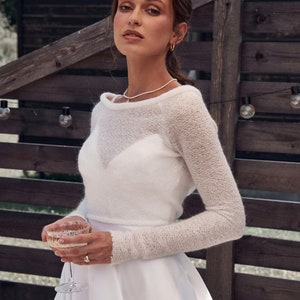 Boléro de mariée, cardigan mohair, pull tricoté ivoire, couverture en laine pour mariée, veste de mariage, tendance pull ivoire 2024, manteau de mariage chaud image 1