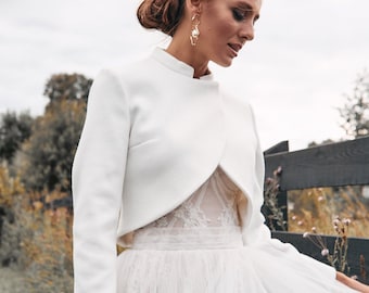 Wedding coat, bridal jacket, cashmere jacket, cover up for bride, ivory modern jacket, wool bridal coat, white bridal top, autumn wedding