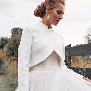 Wedding coat, bridal jacket, cashmere jacket, cover up for bride, ivory modern jacket, wool bridal coat, white bridal top, autumn wedding image 1