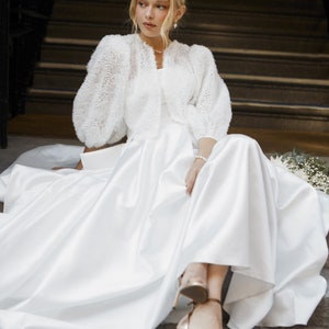 Romantic Pleated Ruffle Layered Oversized Bridal Cape with Tulle Puff Sleeves : The Ultimate Wedding Mesh Jacket and Evening Top Cover-Up image 8