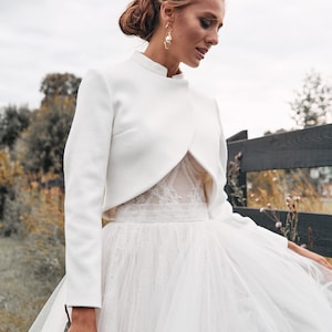 Wedding coat, bridal jacket, cashmere jacket, cover up for bride, ivory modern jacket, wool bridal coat, white bridal top, autumn wedding image 5