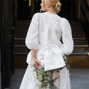 Romantic Pleated Ruffle Layered Oversized Bridal Cape with Tulle Puff Sleeves : The Ultimate Wedding Mesh Jacket and Evening Top Cover-Up image 7