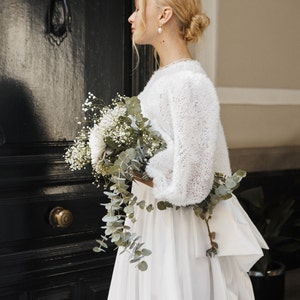 Romantic Pleated Ruffle Layered Oversized Bridal Cape with Tulle Puff Sleeves : The Ultimate Wedding Mesh Jacket and Evening Top Cover-Up image 6