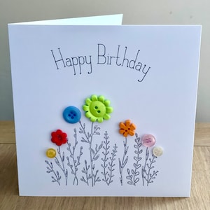 Handgemachte Blumen alles Gute zum Geburtstag Knopf Kunst Karte, Made to Order