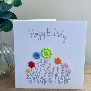 Carte d'art bouton joyeux anniversaire fleur fait main, réalisée sur commande image 2