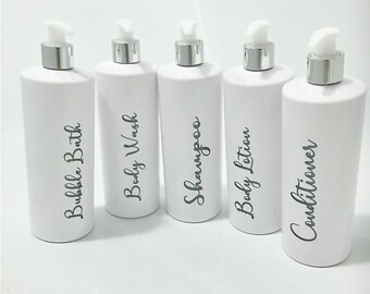 Lot de 5 étiquettes personnalisées en vinyle, étiquettes personnalisées, shampoing pour salle de bain, après-shampoing, gel douche, lotion pour le corps, bain moussant (étiquettes UNIQUEMENT)