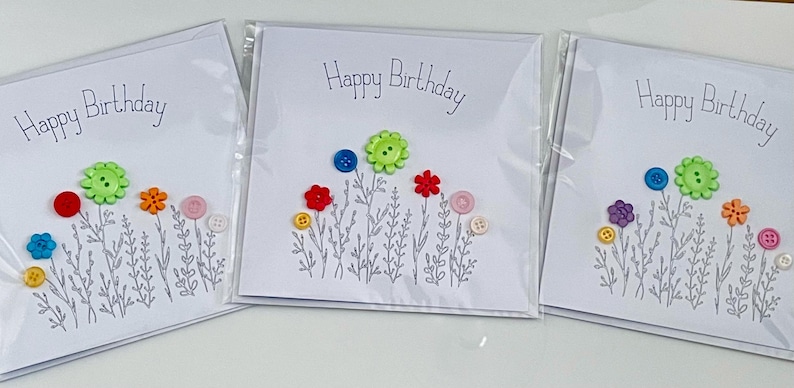 Carte d'art bouton joyeux anniversaire fleur fait main, réalisée sur commande image 3