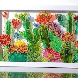 Cactus 15x10 Glass painting Glass art Sun catcher Stained glass Modern painting Colorful Plant art Window decor Wall art Painting on glass