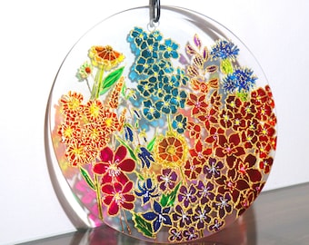 Hand-Painted Wildflower Stained Glass Suncatcher: Arizona Flowers, 8 Inch