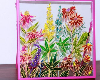 Wildflower Stained Glass Suncatcher – 6.25x6.25 Hand-Painted Floral Panel
