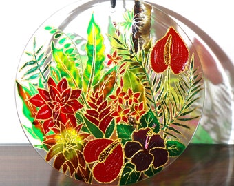 8" Tropical Orchid Stained Glass Suncatcher – 3D Hawaii Window Hanging
