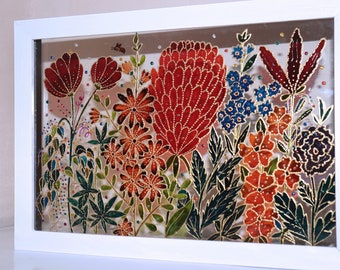 Wildflower 3D Glass Painting, Floral Stained Glass Suncatcher, Handmade Window Hanging Decor 13x9