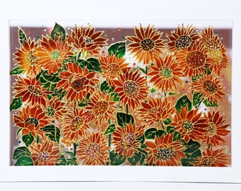 Sunflower Suncatcher – 13x9 3D Glass Painting Hand-Painted Floral Window Hanging