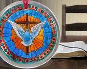 Hand made, stained glass, window ornament suncatcher, Religious Christian glass painting, Glass art, Housewarming gift, holy cross