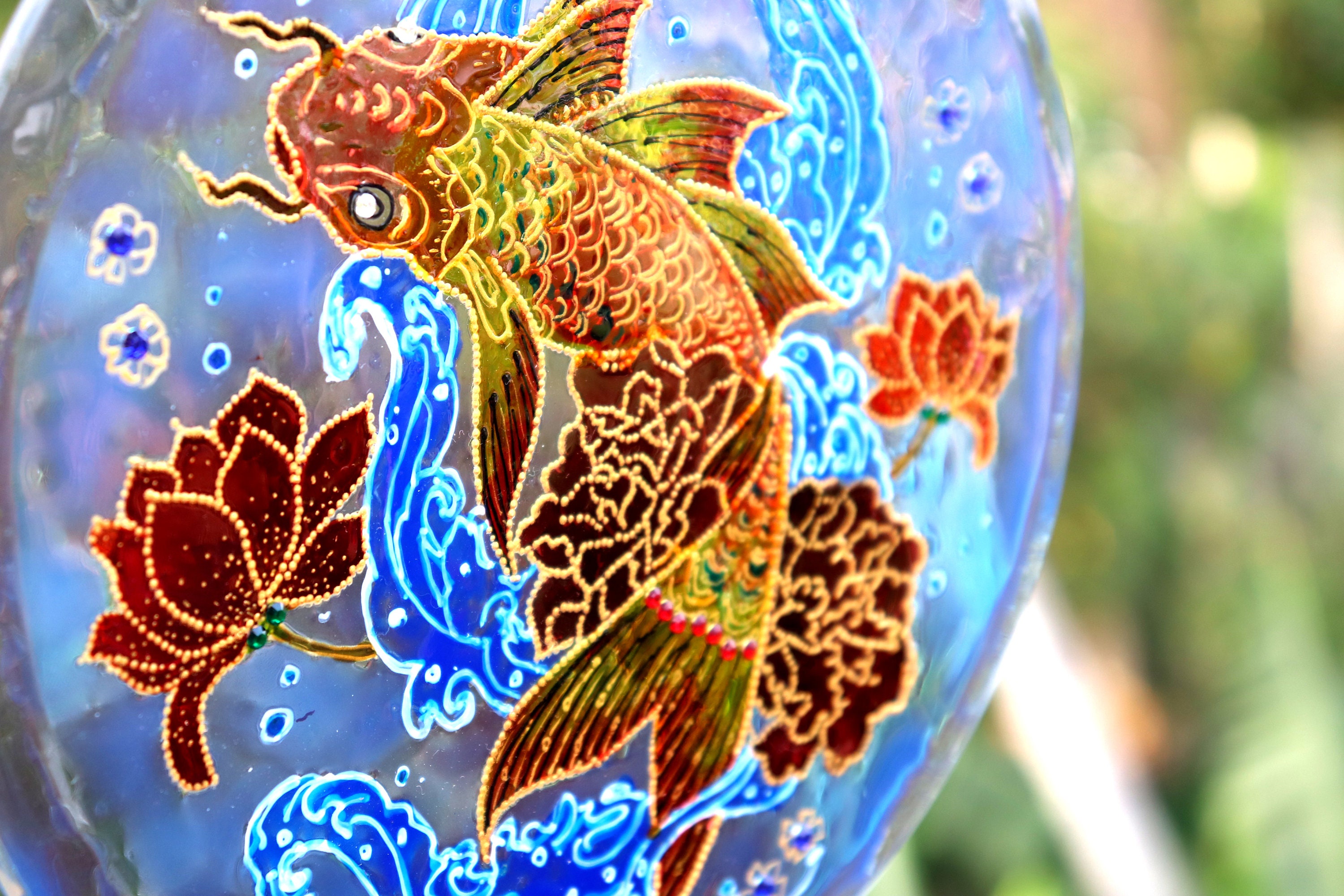 Stained Glass Suncatcher With Fish, Hand Painted Fish, Wildlife Art