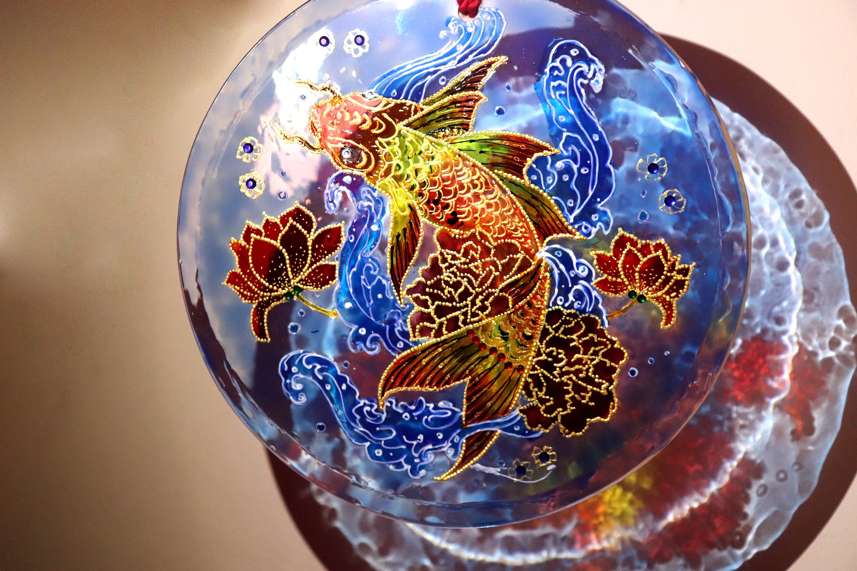 Stained Glass Suncatcher With Fish, Hand Painted Fish, Wildlife Art