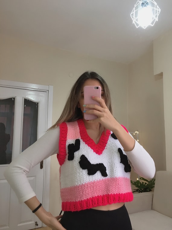 Hand Knit Vest Cow Pattern Knit Pattern Handmade Knit Etsy