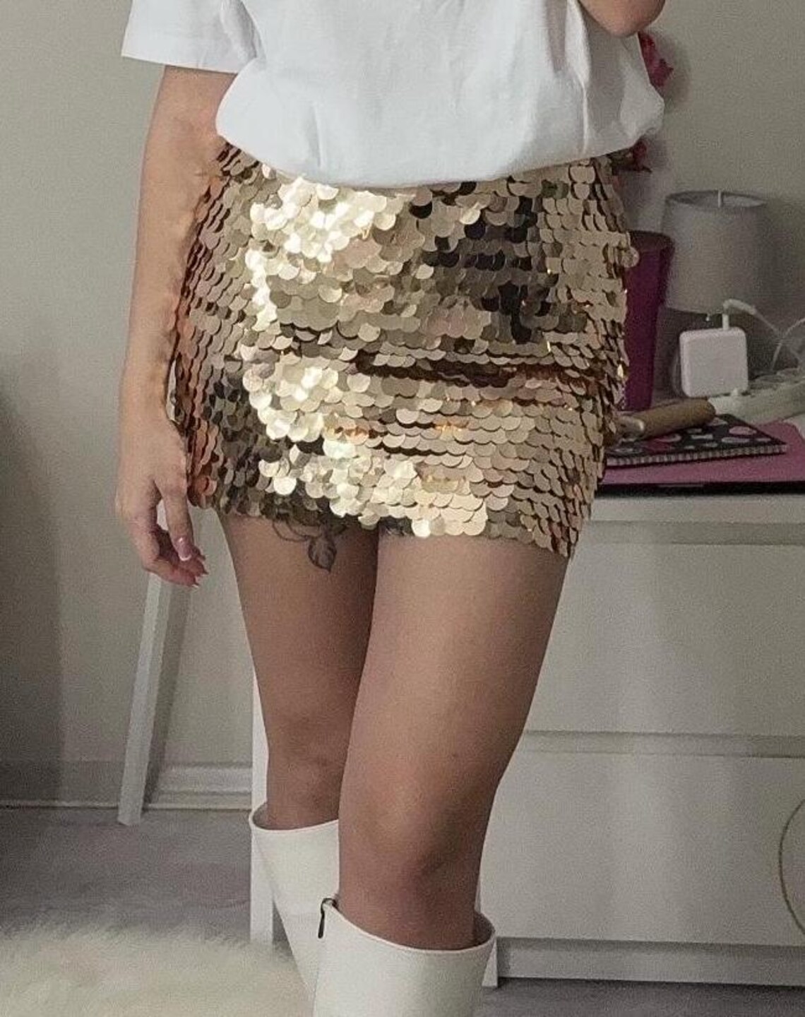 Shiny Sequined Diamond Outdoor Long-sleeved Skirt Mini Dress