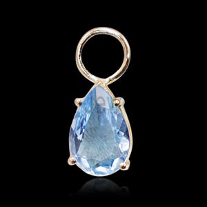 Handmade 14k Gold With Blue Topaz Pear Shape Charm Pendant Jewelry