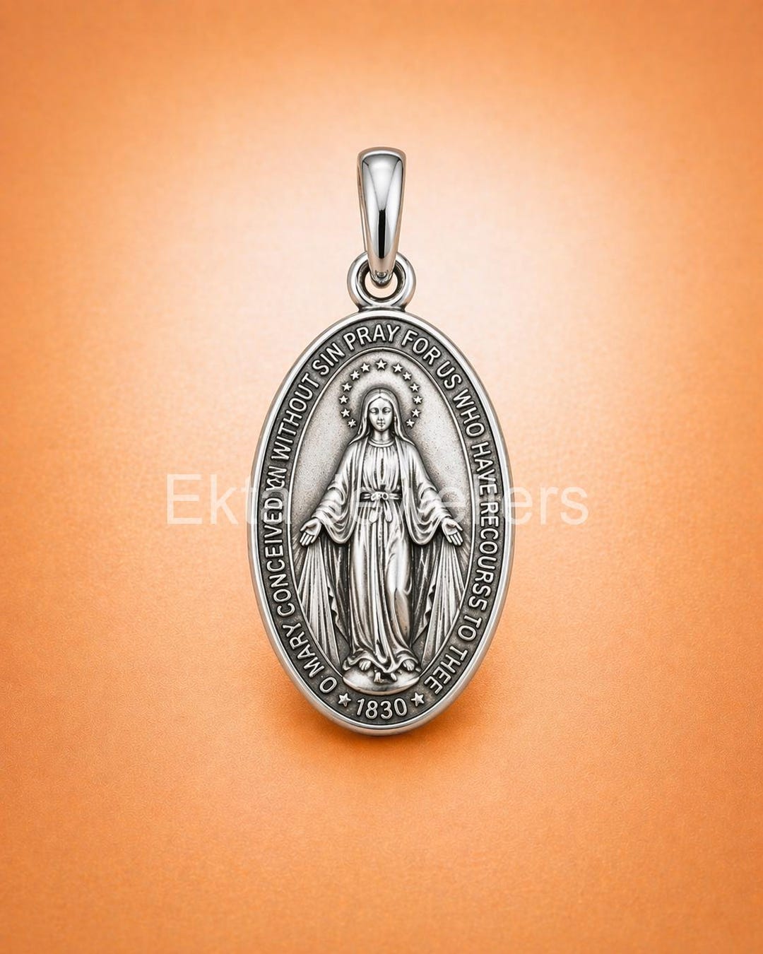 925 Sterling Silver Miraculous Mary Oval Medallion Pendant - Etsy